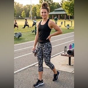 Nike Dri Fit Camo Cropped Leggings Size Medium Black and Gray Sporty Athleisure